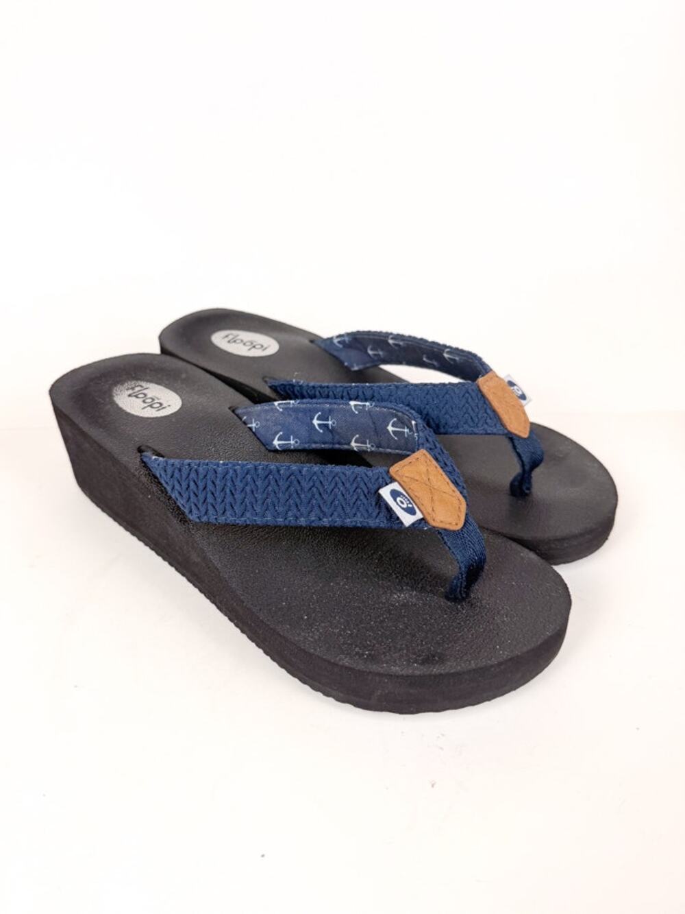 Navy Blue Floopi Wedge Flip Flops Size 5